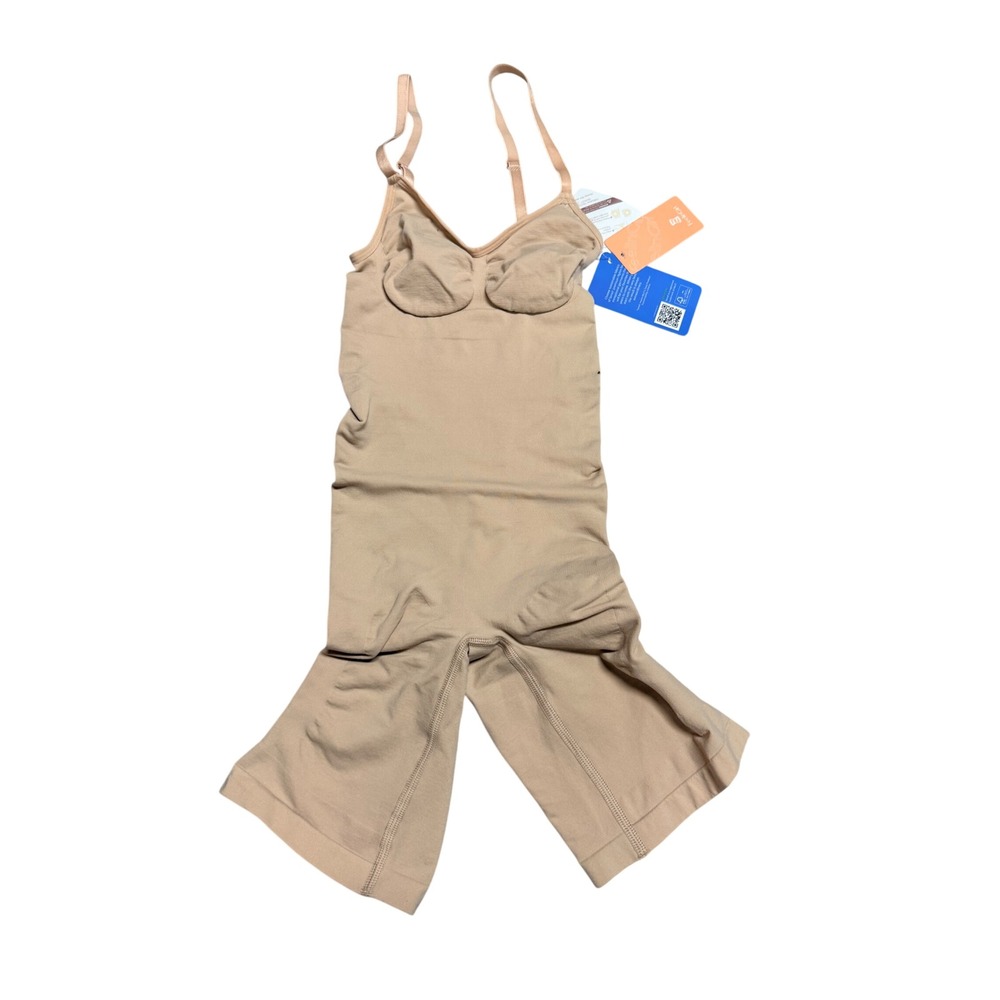 FeelinGirl Tan Nude Seamless‎ Shapewear Bodysuit Mid-Thigh Shaper M/L NEW